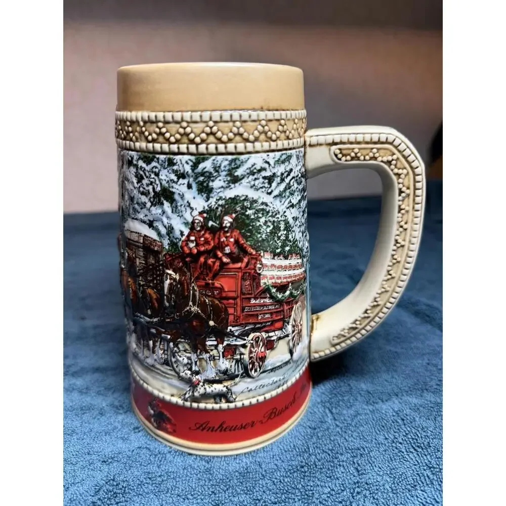 Vintage 1987 Budweiser Holiday Beer Stein Mug Clydesdale Ceramarte 
